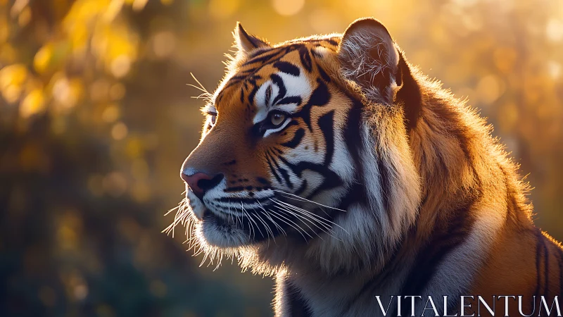 Golden backlit tiger portrait renders detailed fur structure