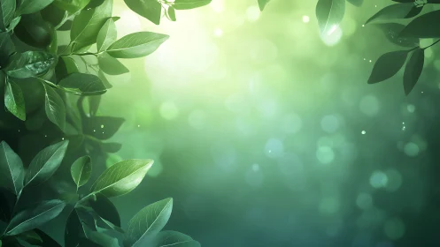 Backlit foliage frames ethereal green bokeh environment