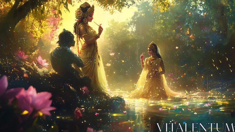 Golden river goddesses trade secrets with the morning light