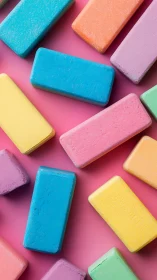 Colorful soap bars arranged on hot pink background.