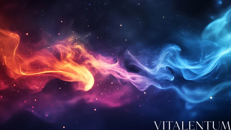 Vibrant neon smoke streams swirl through a deep cosmic void