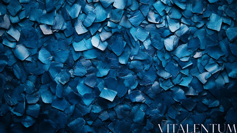 Textured blue paint shards create a bold abstract surface