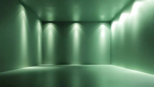 Minimalist mint chamber with soft recessed wall lighting.