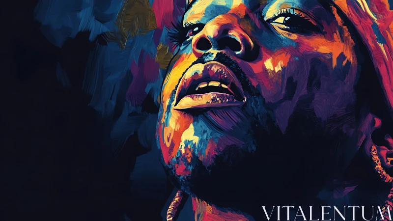 Vivid digital portrait of man in bold neon brushwork.