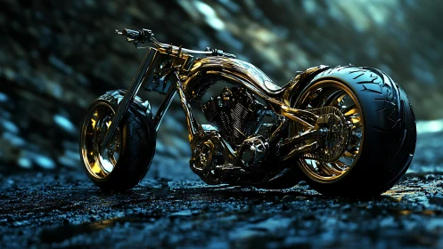 Chromed custom chopper rendered with high-gloss PBR materials