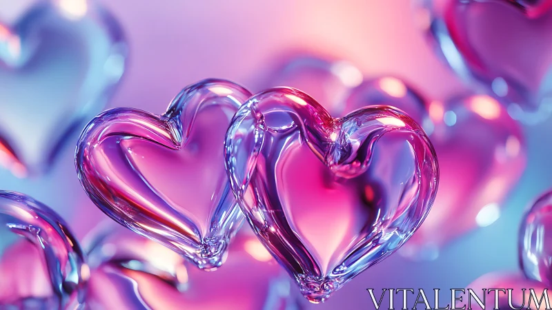 Glass Hearts Filled with Luminous Pink and Purple Light