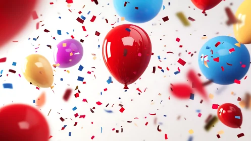 Volumetric Balloons with Confetti in Bright Color Array Space.