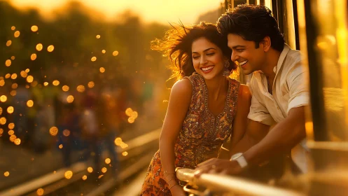 Couple in Golden Hour Light Sharing Intimate Moment.