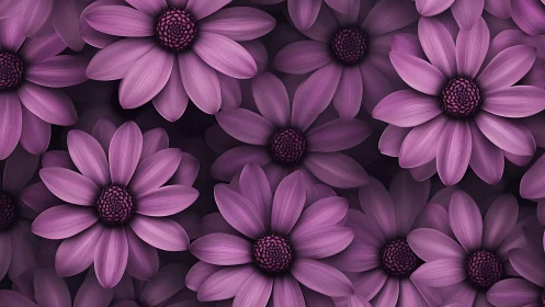 Purple Daisies Against Dark Background.