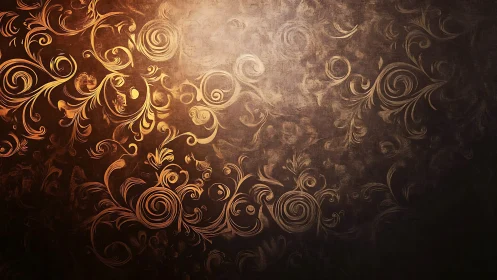 Burnished floral swirls basking in moody amber glow.