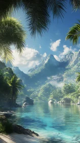 Tropical Paradise Lagoon Surrounded by Lush Mountain Views