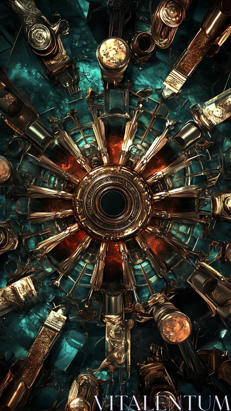 Clockwork Nebula Core in molten teal and hammered gold.