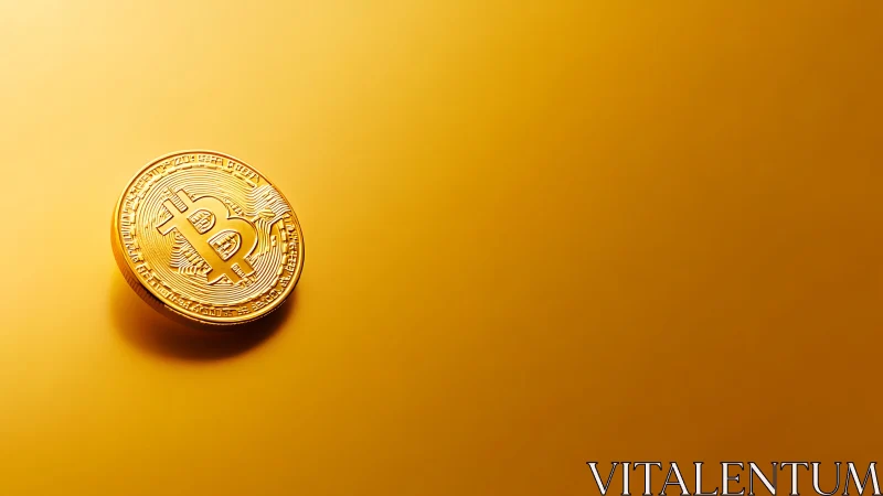 Lone bitcoin coin drifts like a sun across molten gold