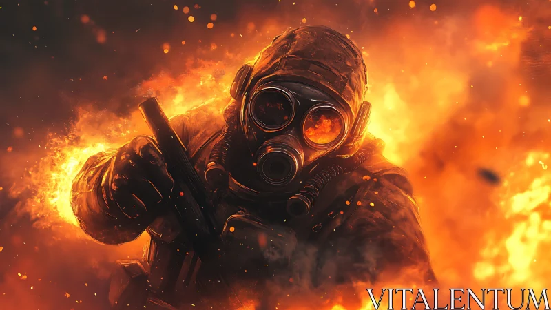 Post-Apocalyptic Soldier in Inferno: Digital Rendering.