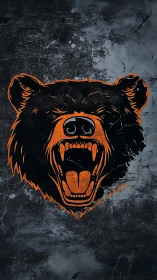 Stylized roaring bear head on distressed dark texture.