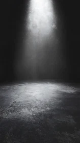 Colimated overhead shaft light across cracked concrete floor.