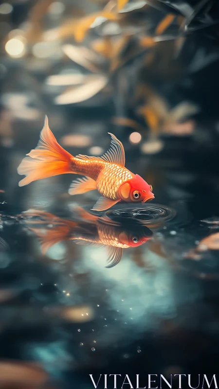 Hydrodynamic goldfish hovering above reflective caustic surface.