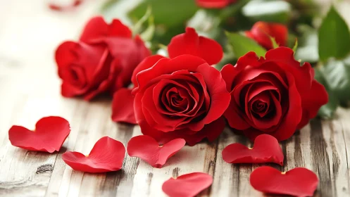 Crimson Blooms & Velvet Petals Dance on Weathered Wood.