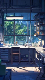 Sunlit lab bench where quiet glassware waits for epiphanies.