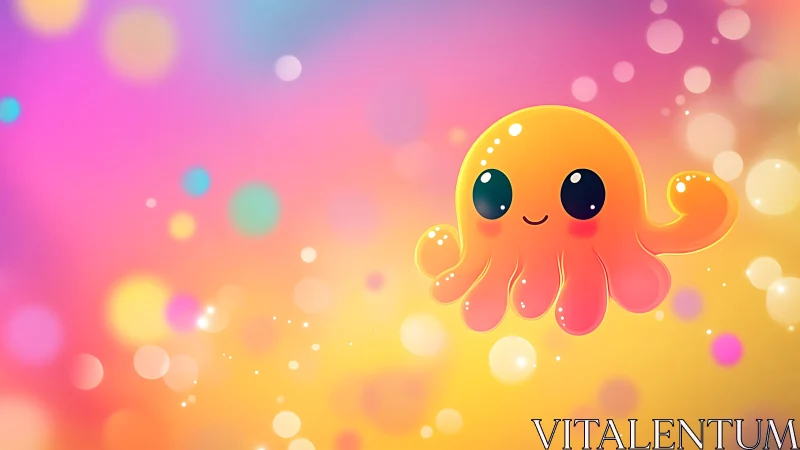 Soft-rendered kawaii octopus character on bokeh gradient field