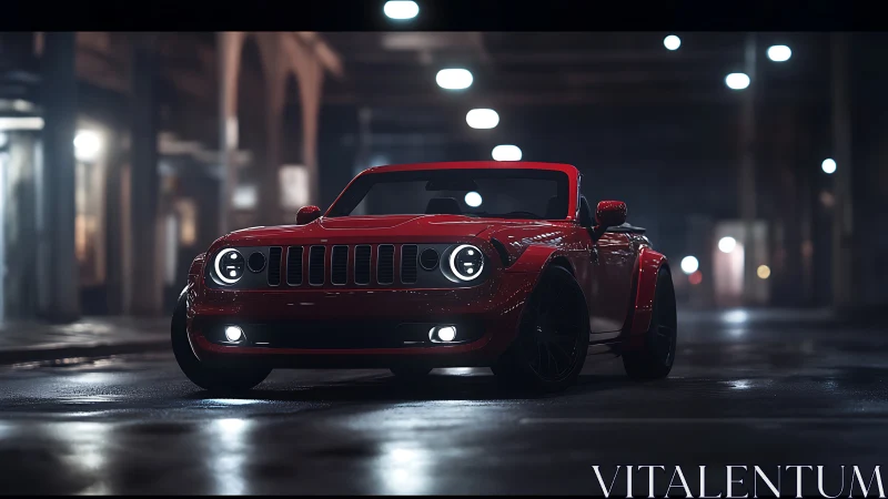 Red widebody convertible rendered in cinematic low key lighting