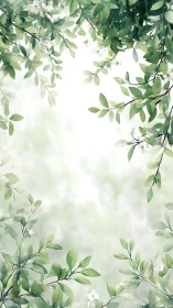 Vertical botanical frame with soft green watercolor foliage