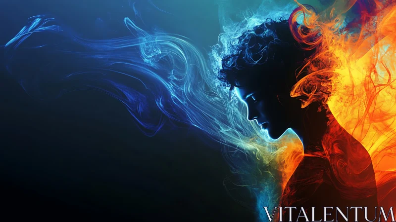 Bipolar energy portrait contrasts blue plasma and orange flame fields