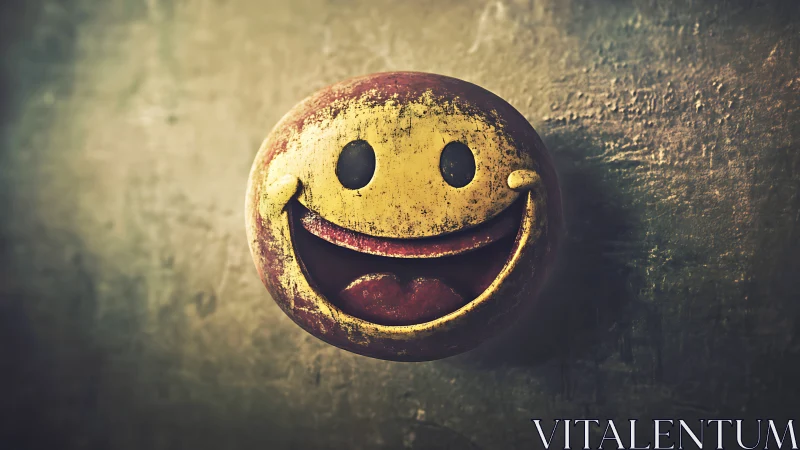 Weathered smiley face ball glows with playful resilience