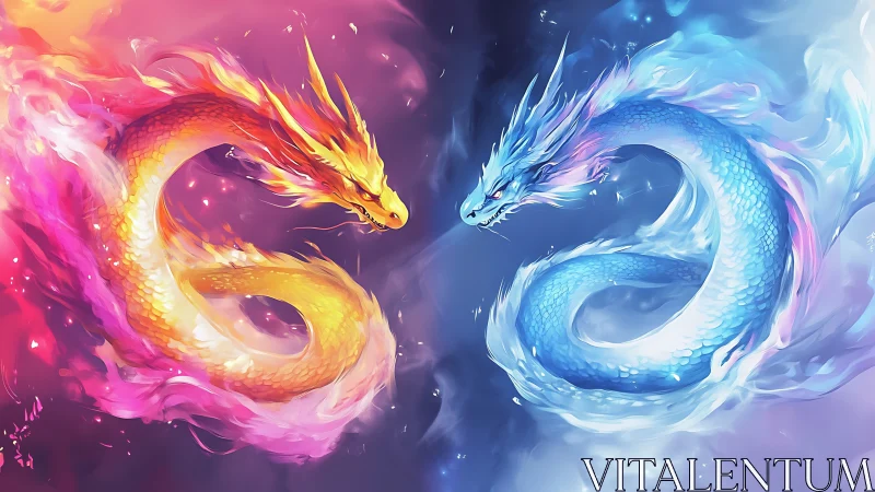 Elemental yin yang dragons in dual chromatic energy vortex