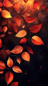 Autumnal vine with orange leaves on dark gradient background.