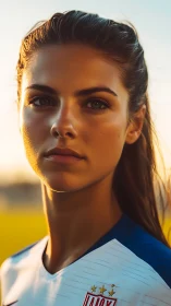 Thoughtful young soccer player in golden evening light.