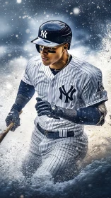 Baseball player surges through exploding sand and snow storm