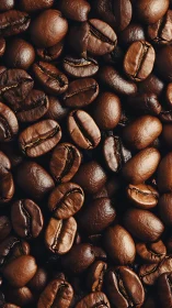 Close-up view of glossy roasted brown coffee beans.