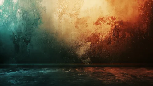 Textured grunge wall and floor lit with teal and orange