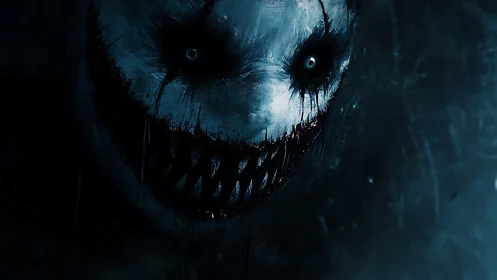 Sinister grinning specter emerges from dark blue void