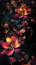 Luminous fractal blossoms in layered digital floral composition.