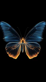 Bilateral luminous butterfly illustration shows gradient wing glow