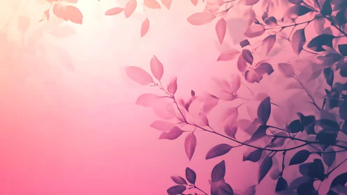 Gradient pink foliage silhouette with soft depth-of-field rendering