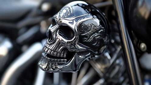 Gleaming chrome skull detail brings bold attitude to motorcycle