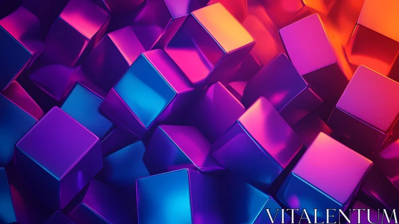 Luminous neon cubes collide in a vibrant abstract grid.