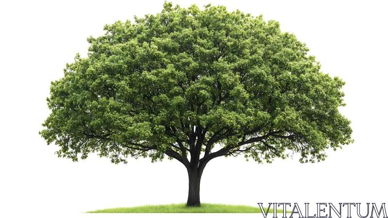 Majestic oak tree with lush green foliage on white background.