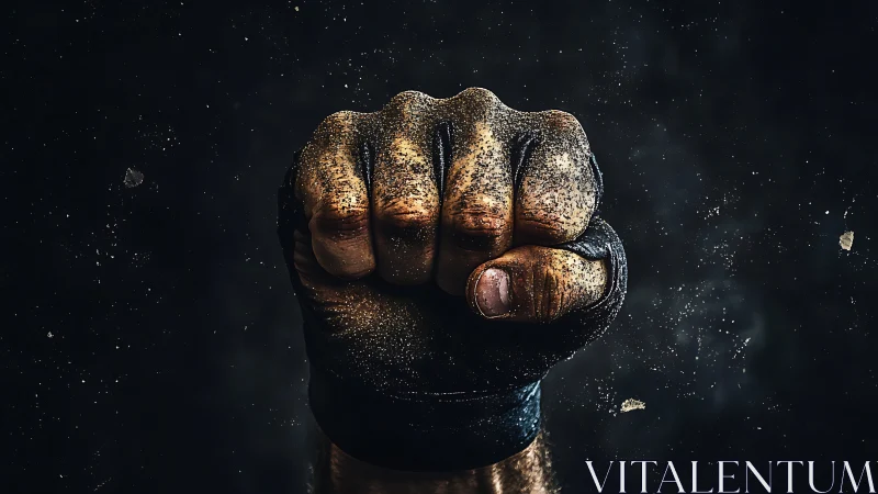 Clenched Fist Gold Dust Against Black.