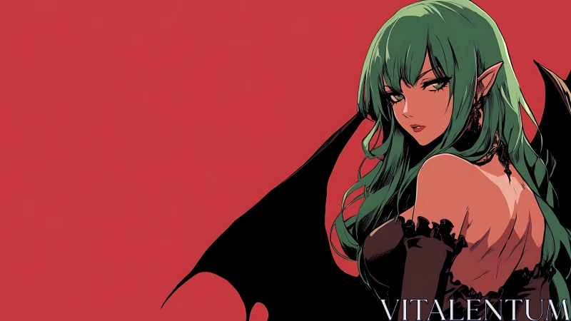 Succubus anime portrait against flat red negative space