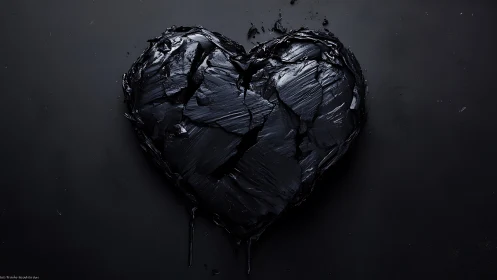 Black Paint Heart Form on Dark Surface.
