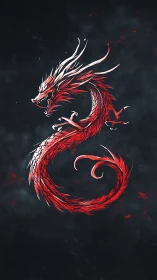 Coiled red dragon rendered with high-contrast edge lighting and dynamic ink