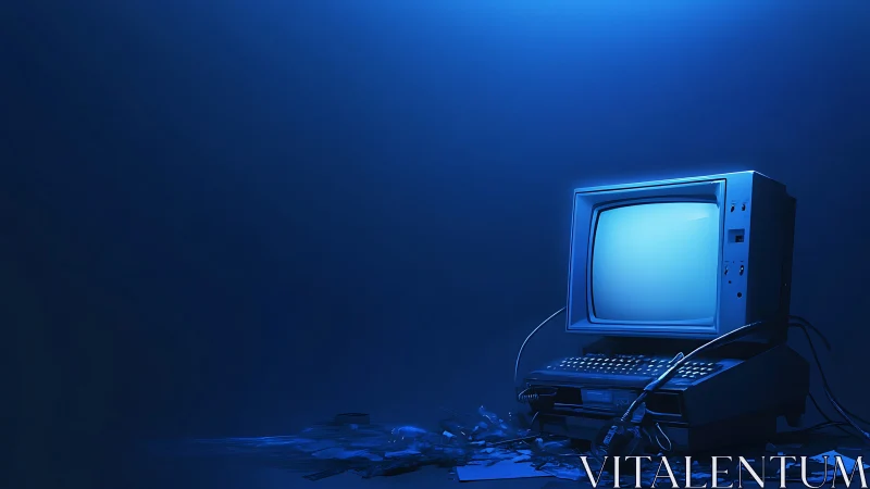 Retro blue terminal dreaming alone in a digital twilight.