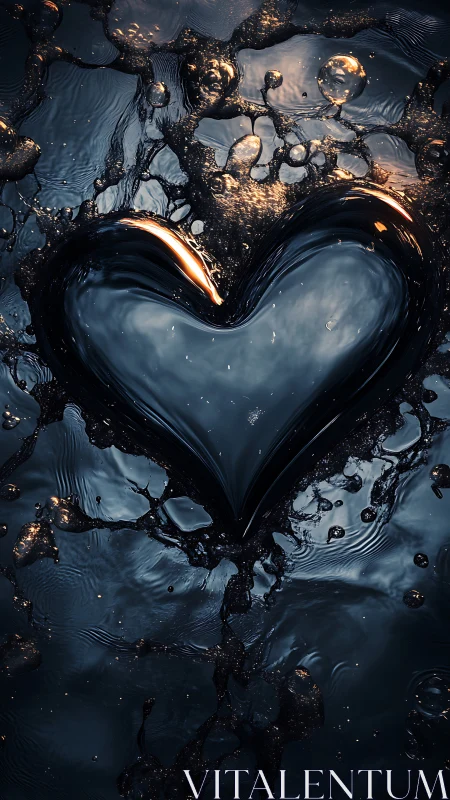 Liquid Heart Shape Emerges from Dark Water Surface