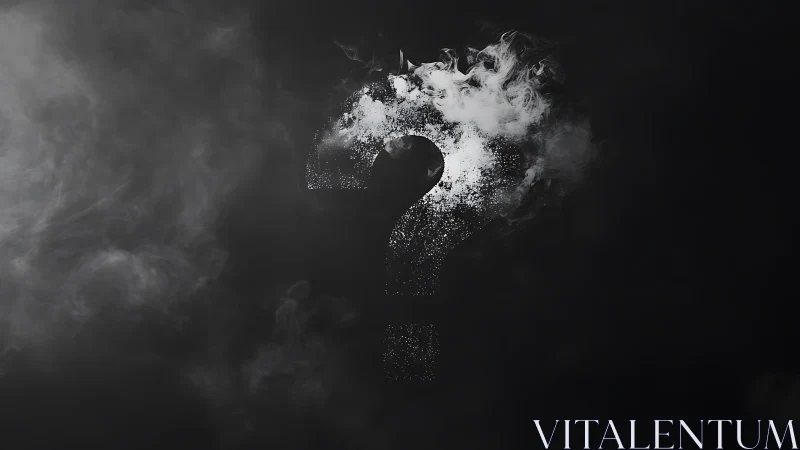 Smoky question mark dissolving through monochrome haze.