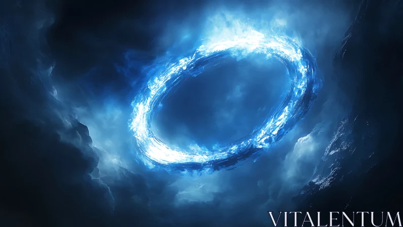 Gentle blue energy portal swirling through quiet storm clouds.