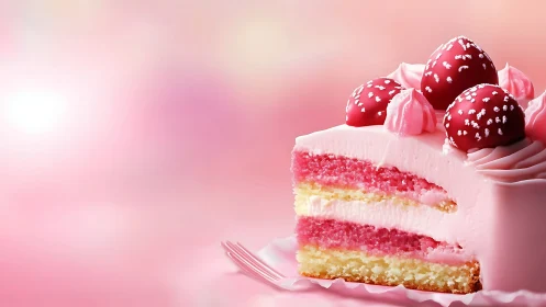 Layered Pink Cake Slice with Chocolate Berry Topping